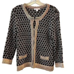 Roz & Ali Women's‎ M Open Front Cardigan with Metallic Threading